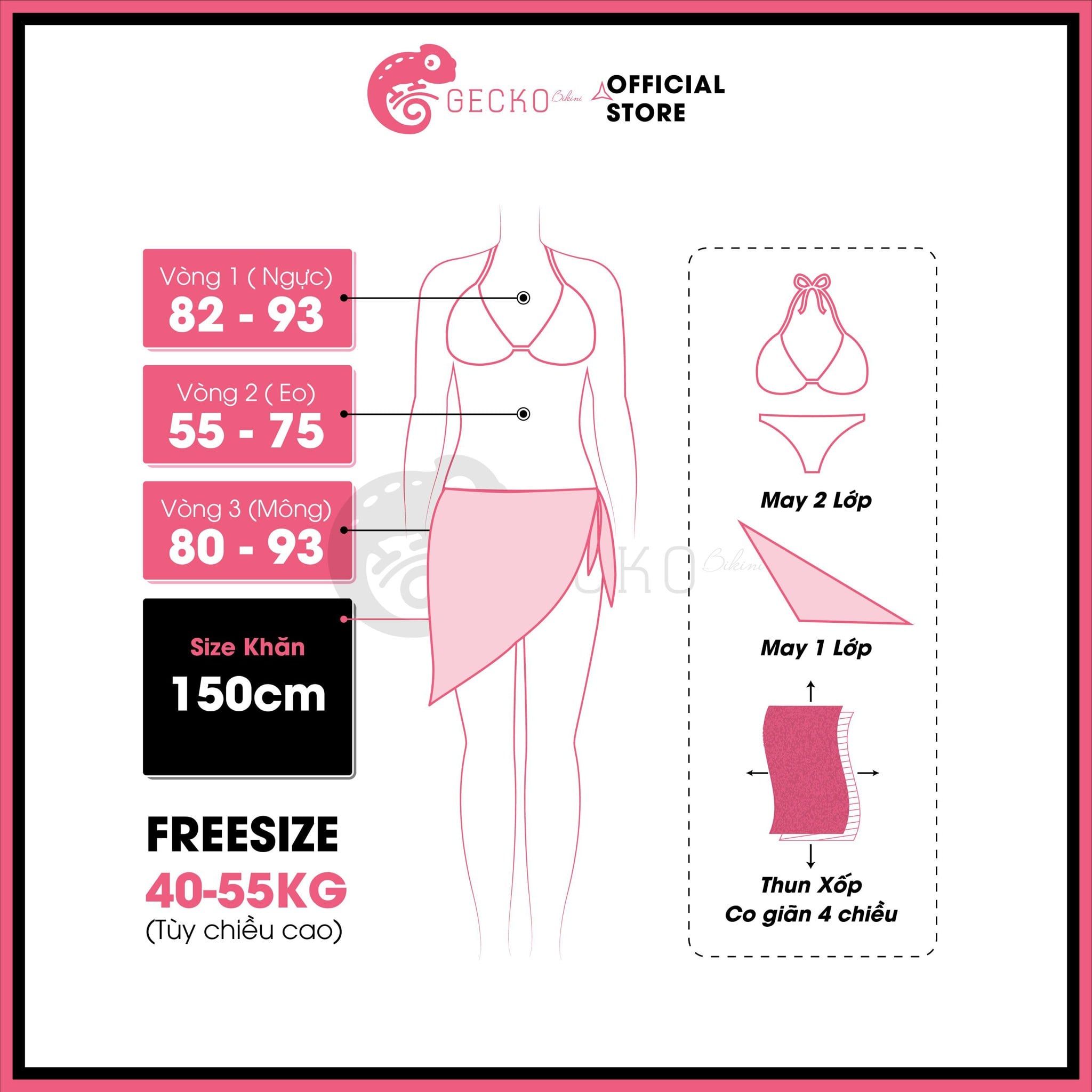  Combo 3 Món Bikini Áo Trễ Vai Chất Xốp Kèm Khăn GECKO 4CB03 
