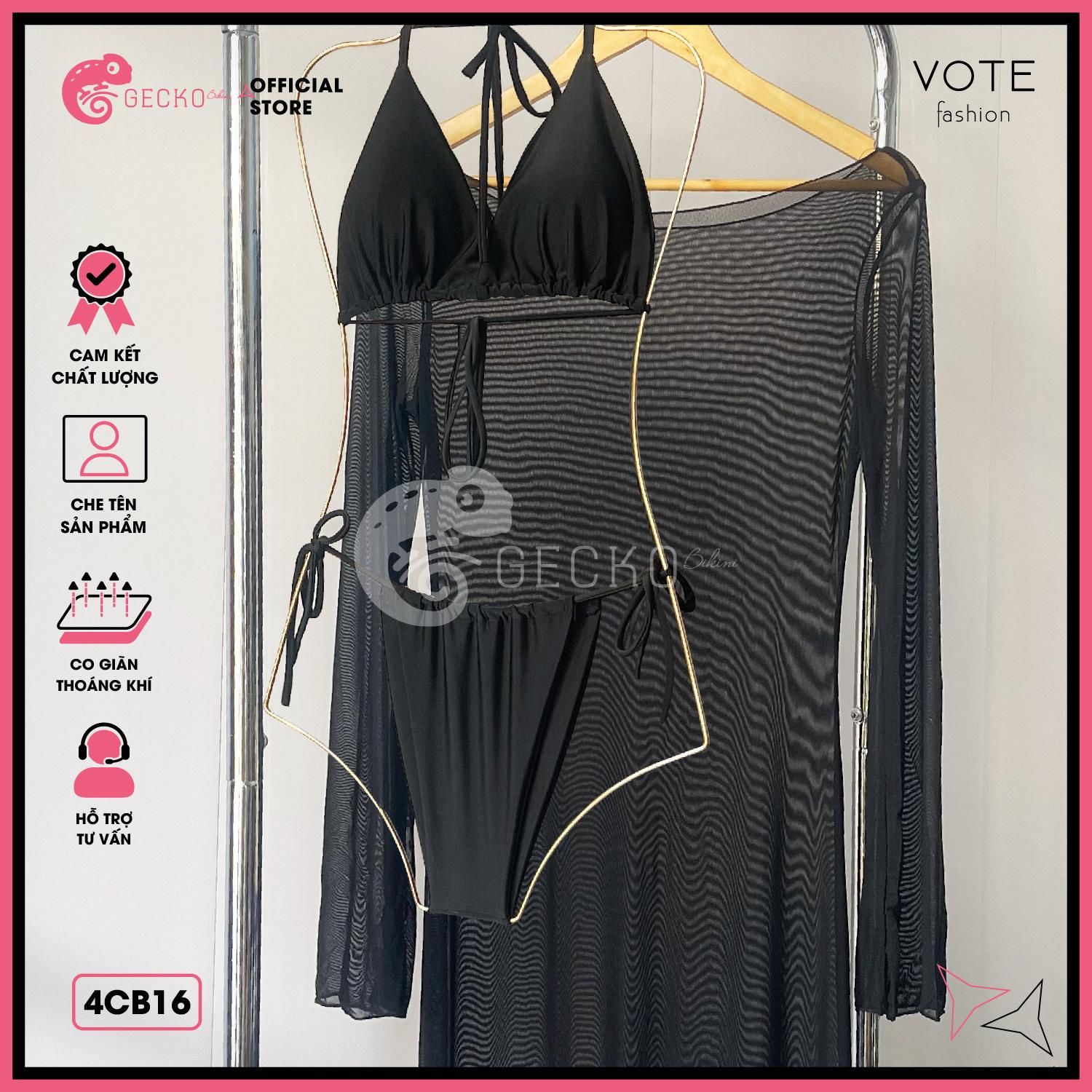  Combo 3 Món Bikini 2 Mảnh Phối Áo Lưới Trễ Vai Mặc Ngoài GECKO 4CB16 