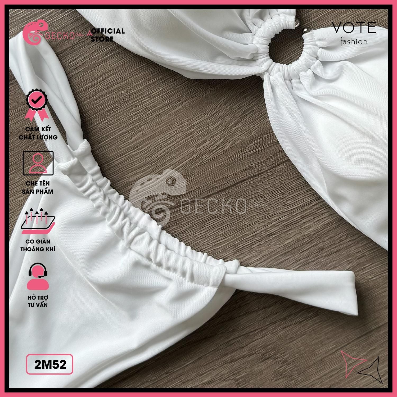  Bikini 2 Mảnh Áo Phối Khoen Trắng Đen Quần Lotkhe GECKO 2M52 