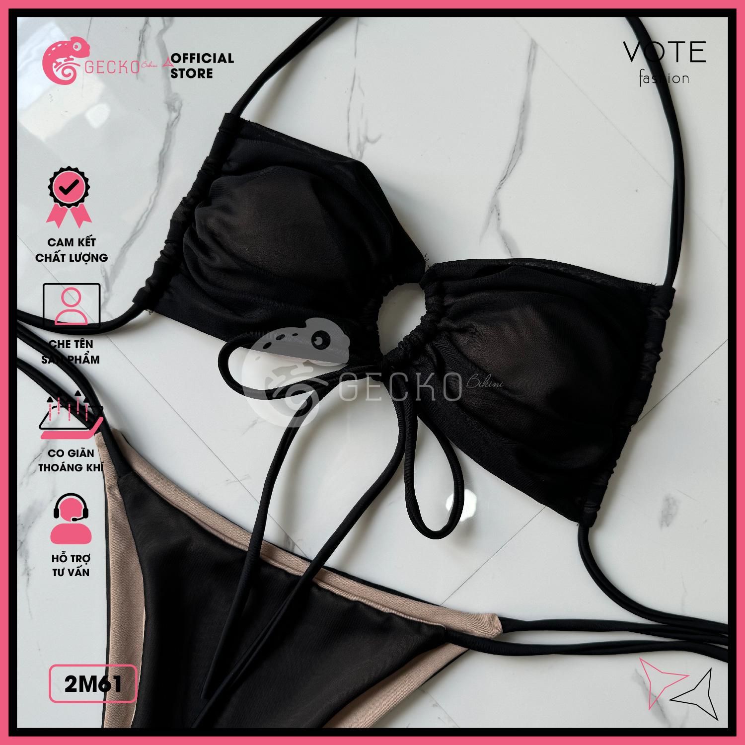  Bikini 2 Mảnh Áo Cúp Ngực Phối Voan Xuyên Thấu Gợi Cảm GECKO 2M63 