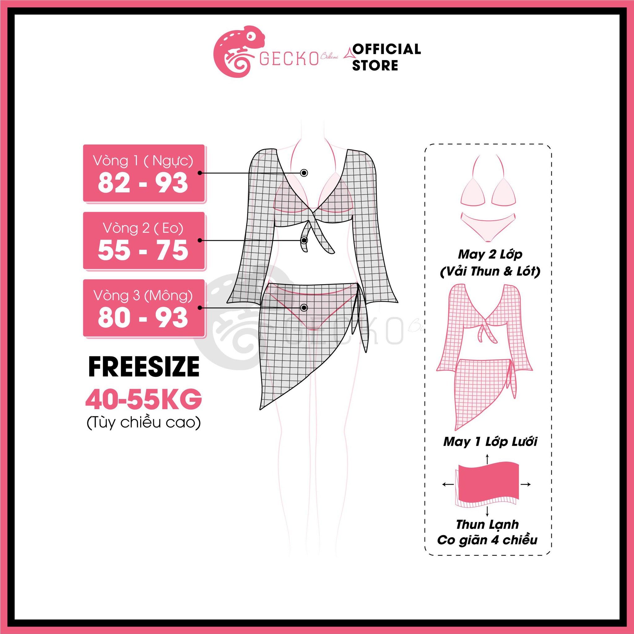 Combo 4 Món Bikini Mix Áo Lưới Kèm Khăn GECKO 4CB19 