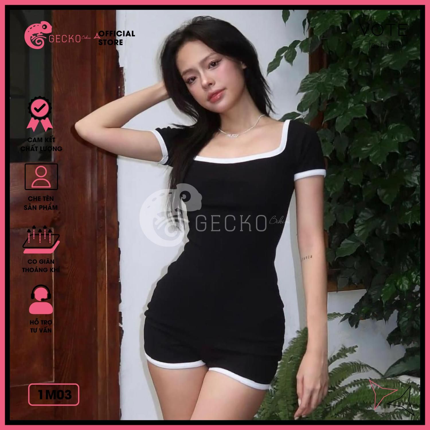  Bikini 1 Mảnh Bodysuit Tay Ngắn Quần Đùi GECKO 1M03 