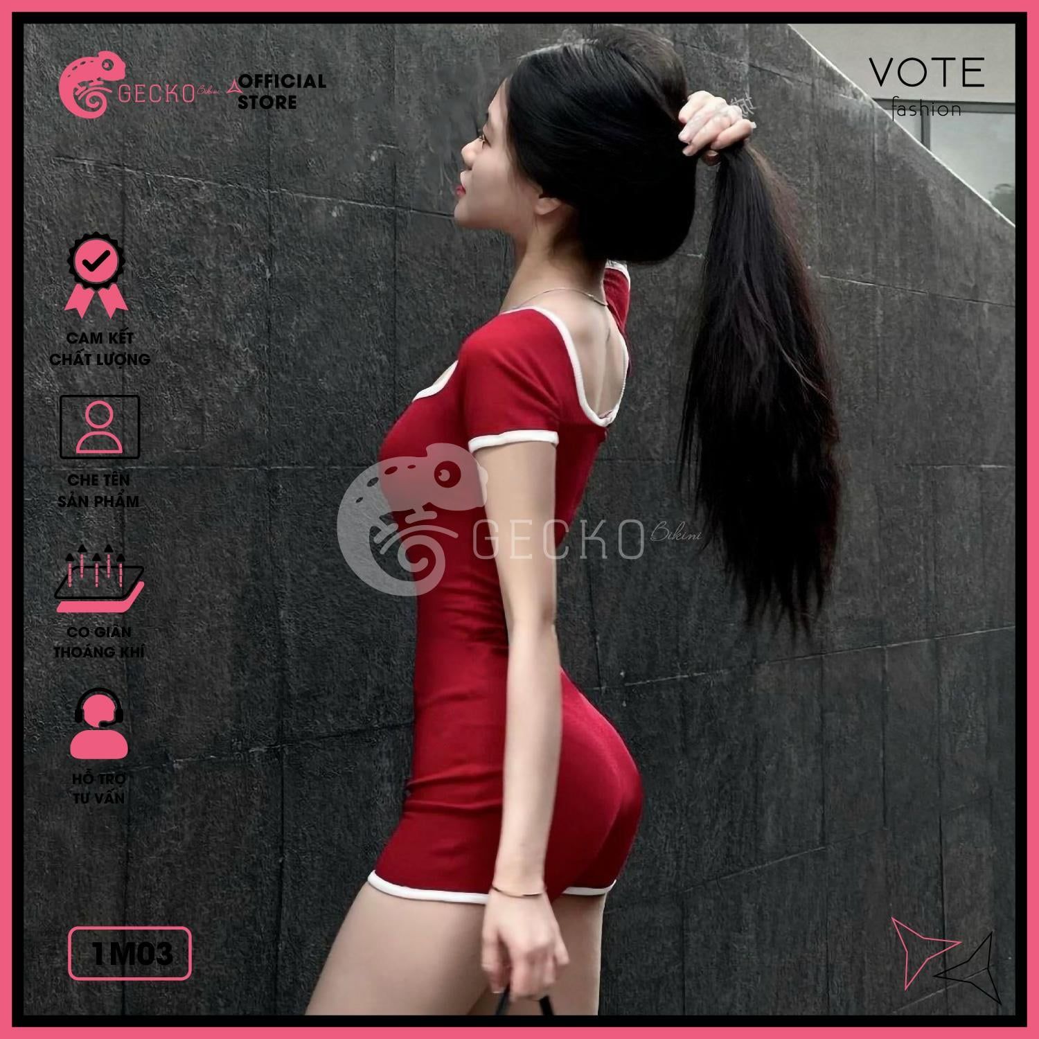  Bikini 1 Mảnh Bodysuit Tay Ngắn Quần Đùi GECKO 1M03 