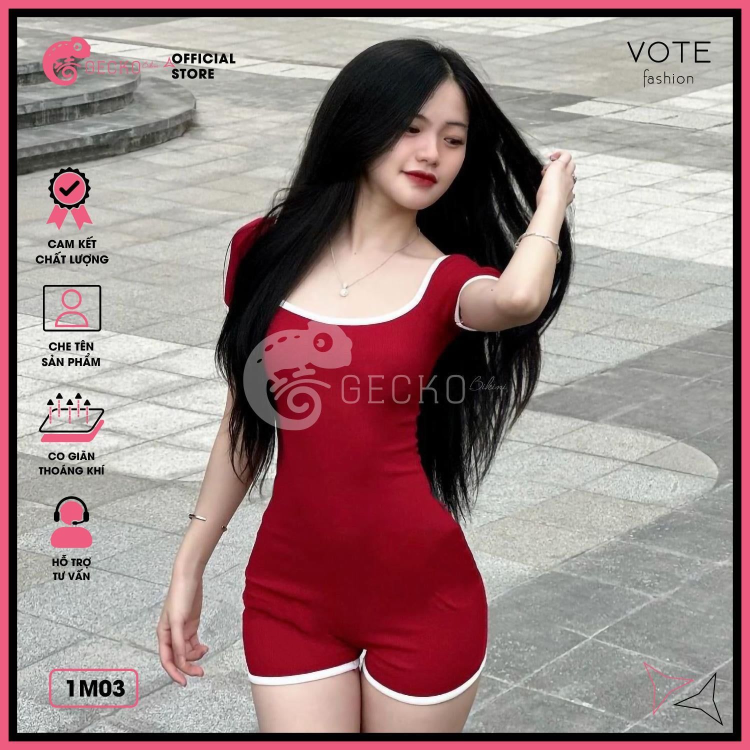  Bikini 1 Mảnh Bodysuit Tay Ngắn Quần Đùi GECKO 1M03 