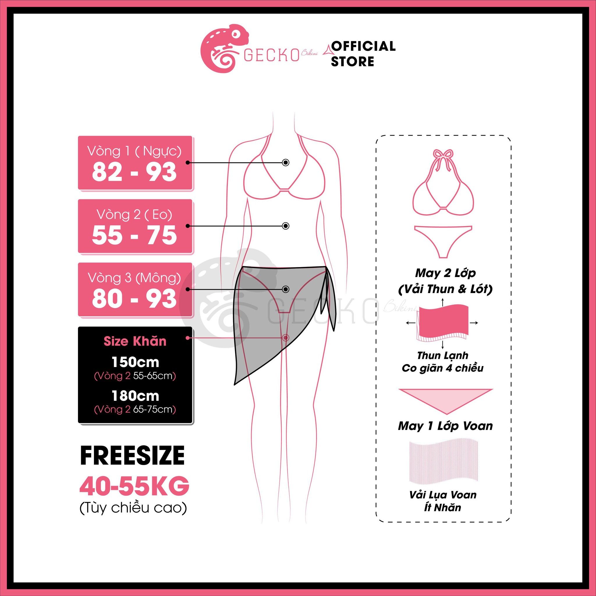  Combo 3 Món Bikini Quần Áo Tam Giác Kèm Khăn Đen GECKO 4CB04 