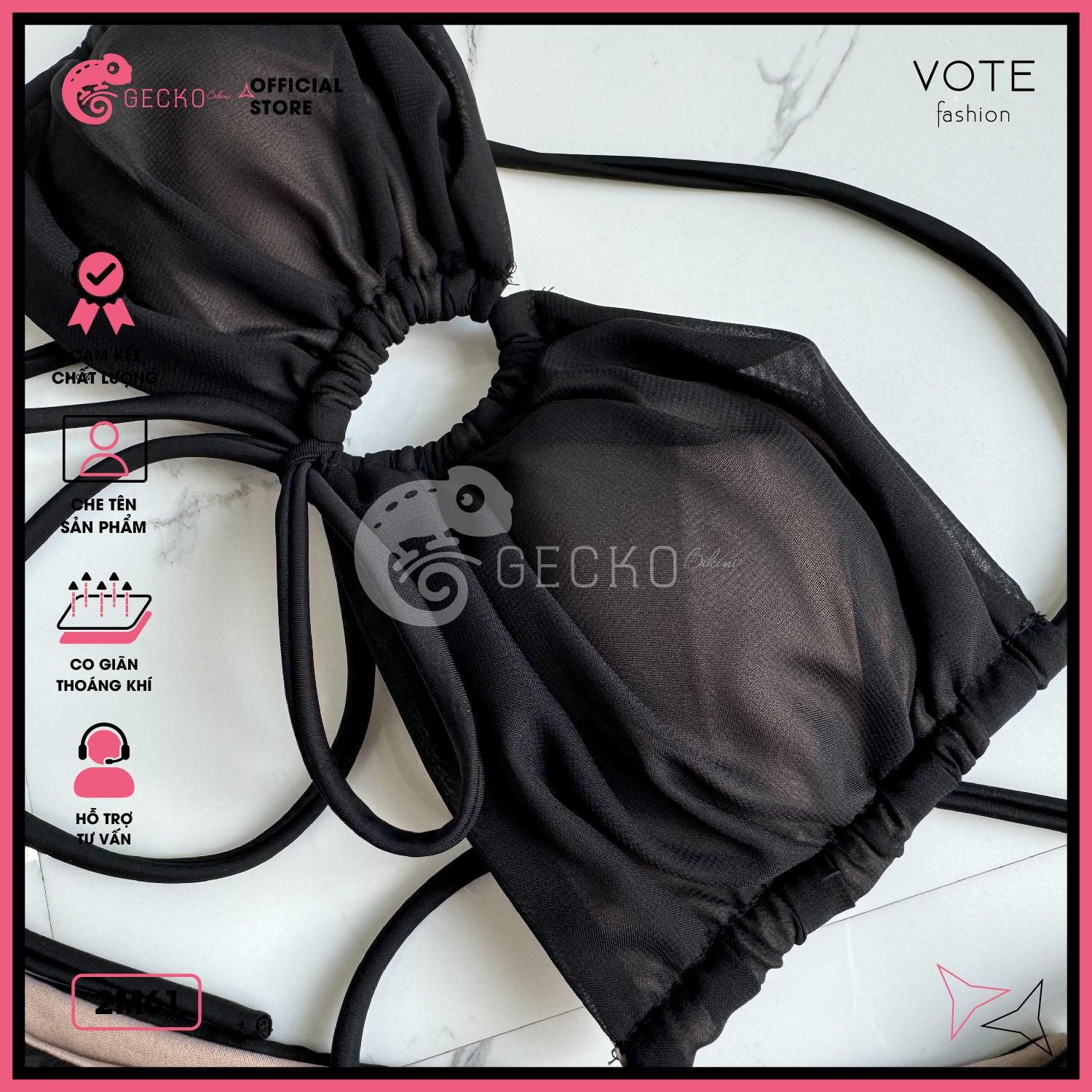  Bikini 2 Mảnh Áo Cúp Ngực Phối Voan Xuyên Thấu Gợi Cảm GECKO 2M63 