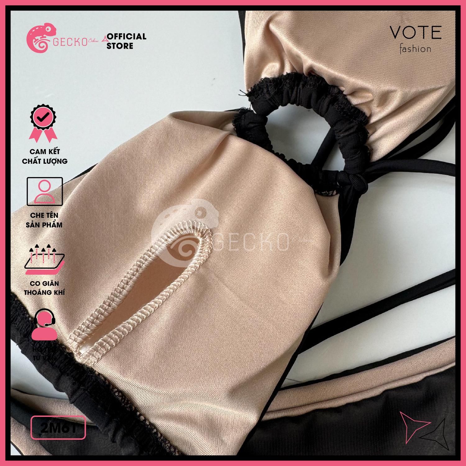  Bikini 2 Mảnh Áo Cúp Ngực Phối Voan Xuyên Thấu Gợi Cảm GECKO 2M63 