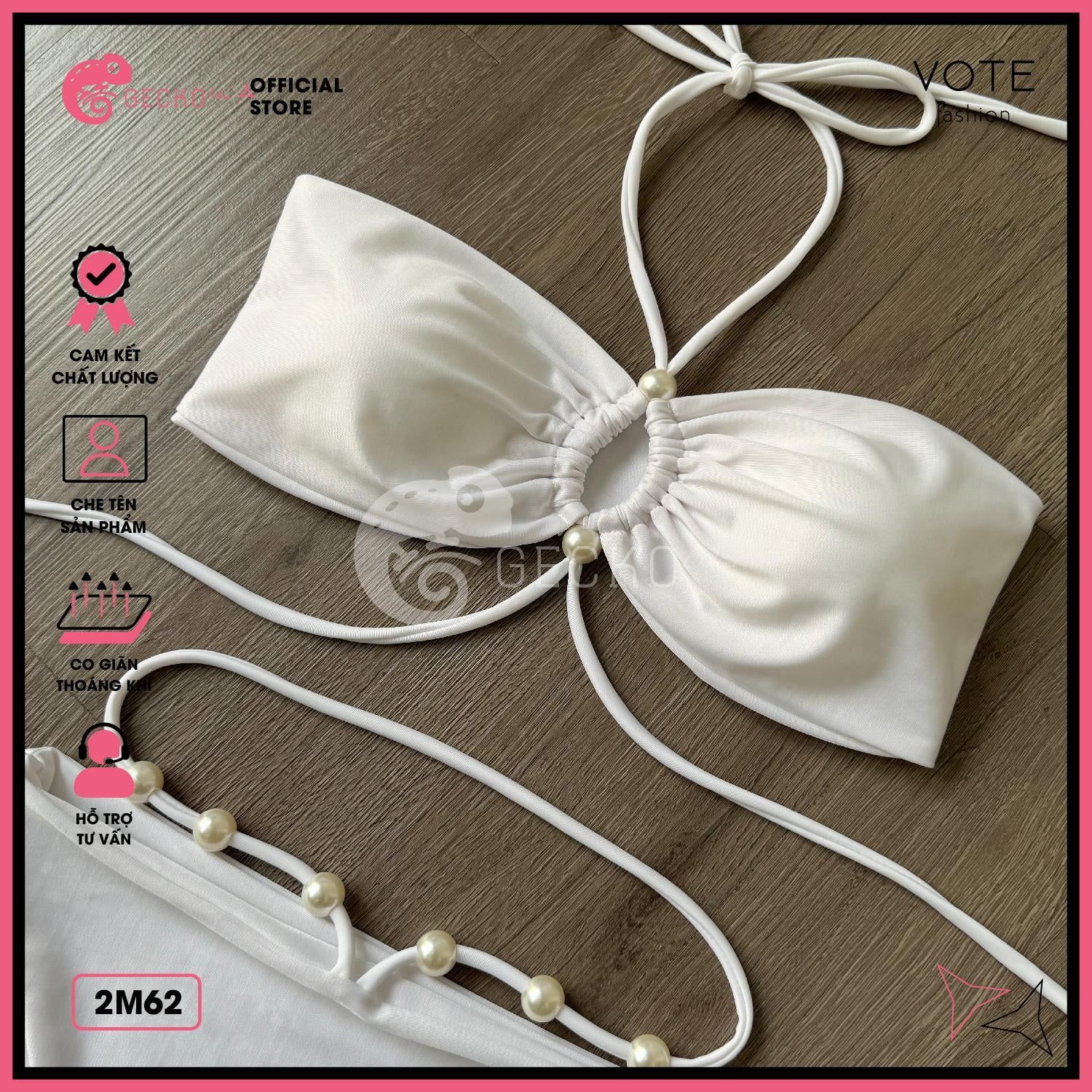  Bikini 2 Mảnh Áo Cúp Ngực Thắt Dây Đính Ngọc GECKO 2M62 