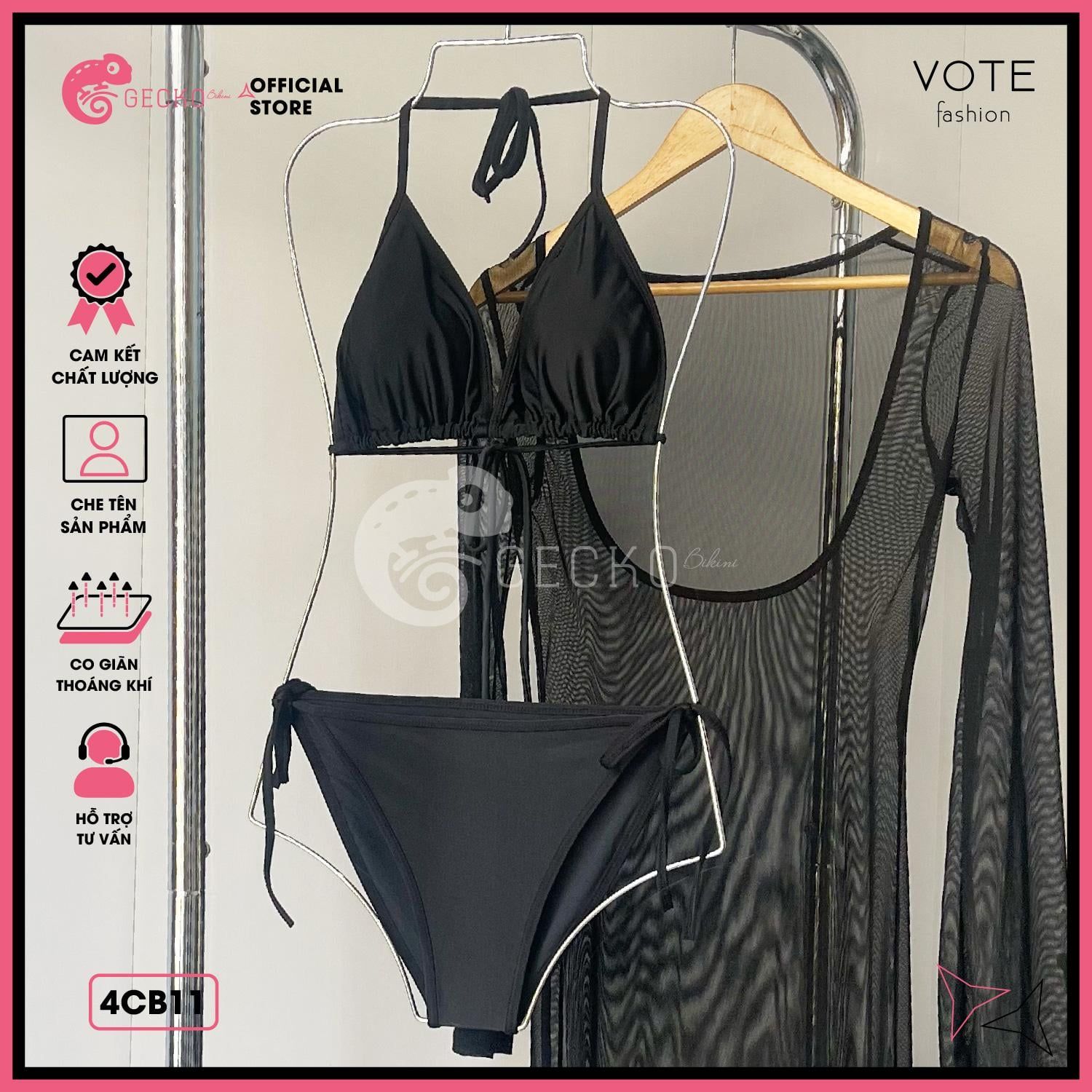  Combo 3 Món Bikini Quần Áo Tam Giác Kèm Áo Lưới Dáng Dài GECKO 4CB11 