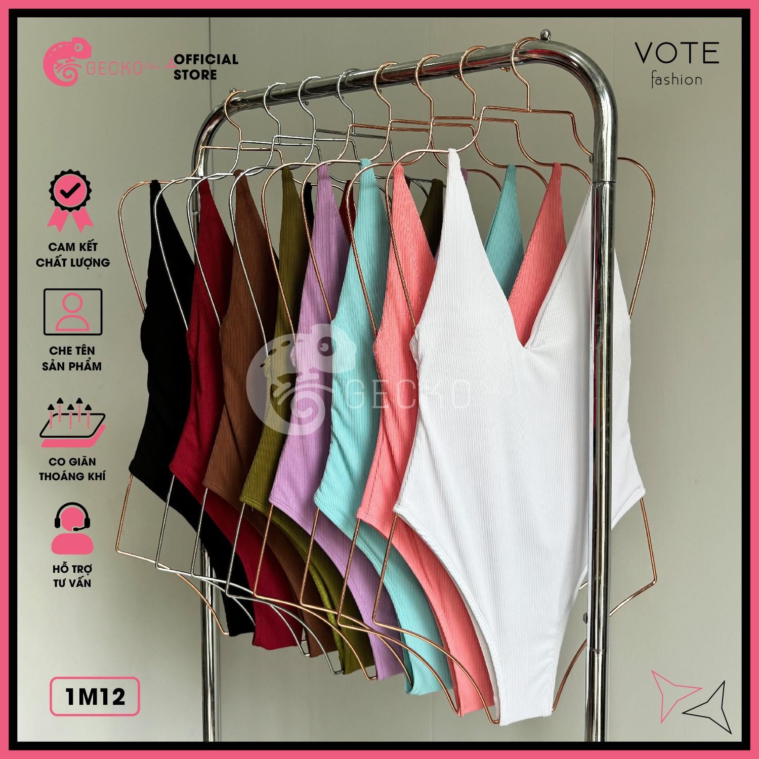  Bikini 1 Mảnh Bodysuit Thun Tăm Khoét Lưng Cổ V Xẻ Cao GECKO 1M12 