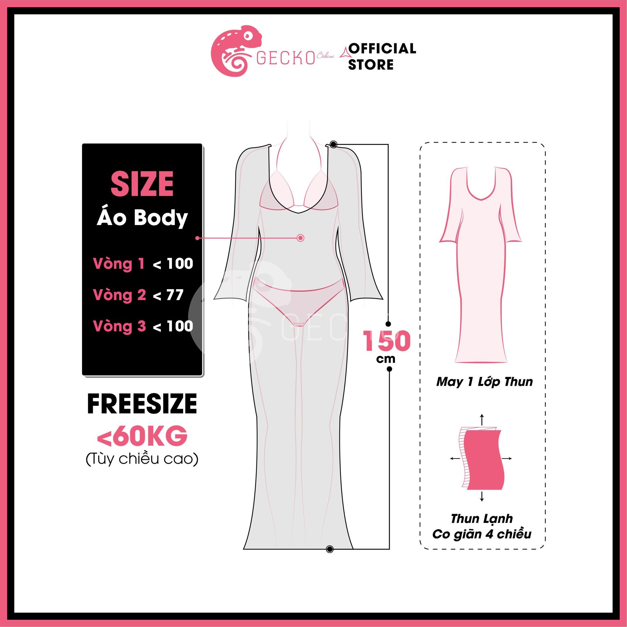  Áo Lưới Body Dáng Dài Mặc Kèm Bikini Tay Loe Xuyên Thấu GECKO 3PK12 