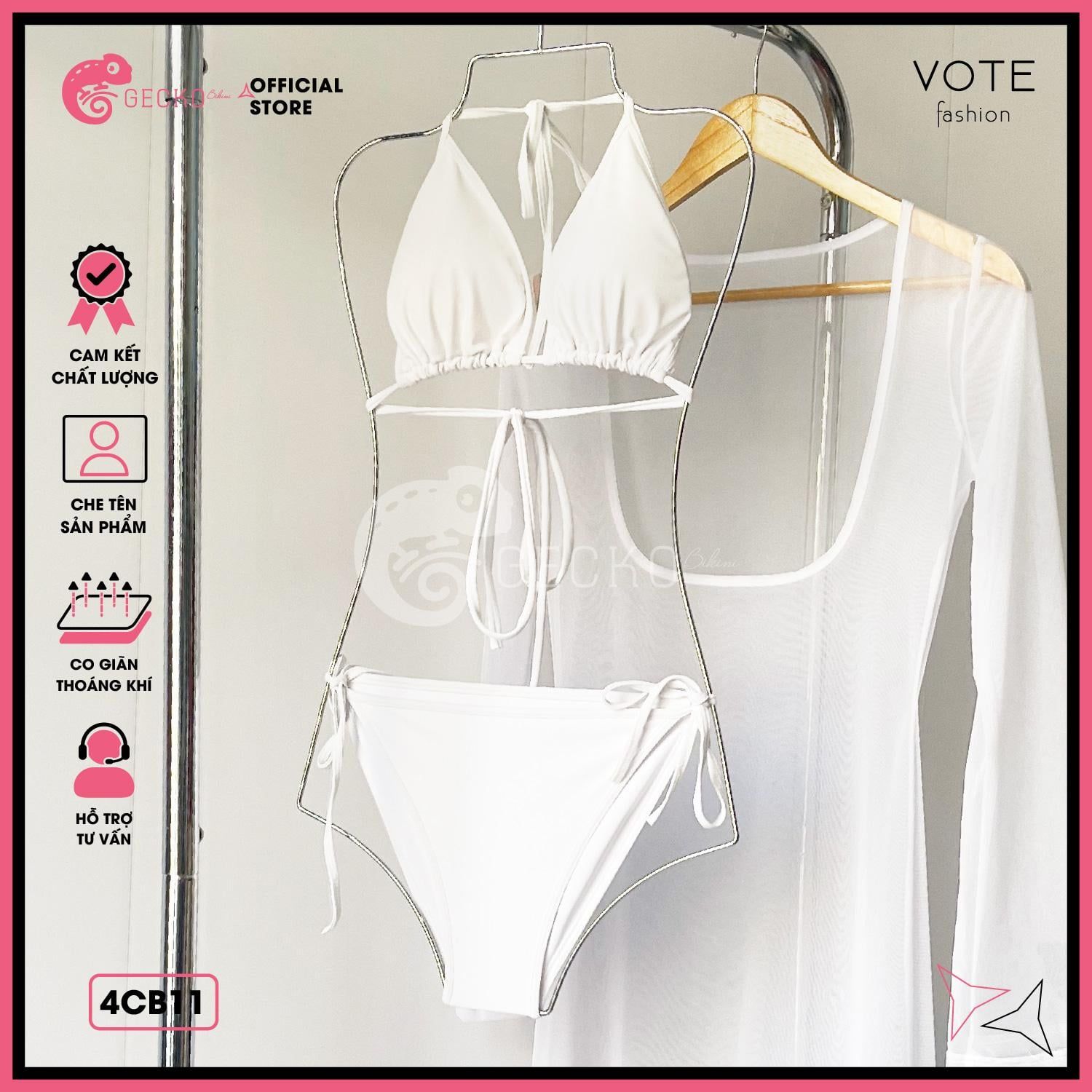  Combo 3 Món Bikini Quần Áo Tam Giác Kèm Áo Lưới Dáng Dài GECKO 4CB11 