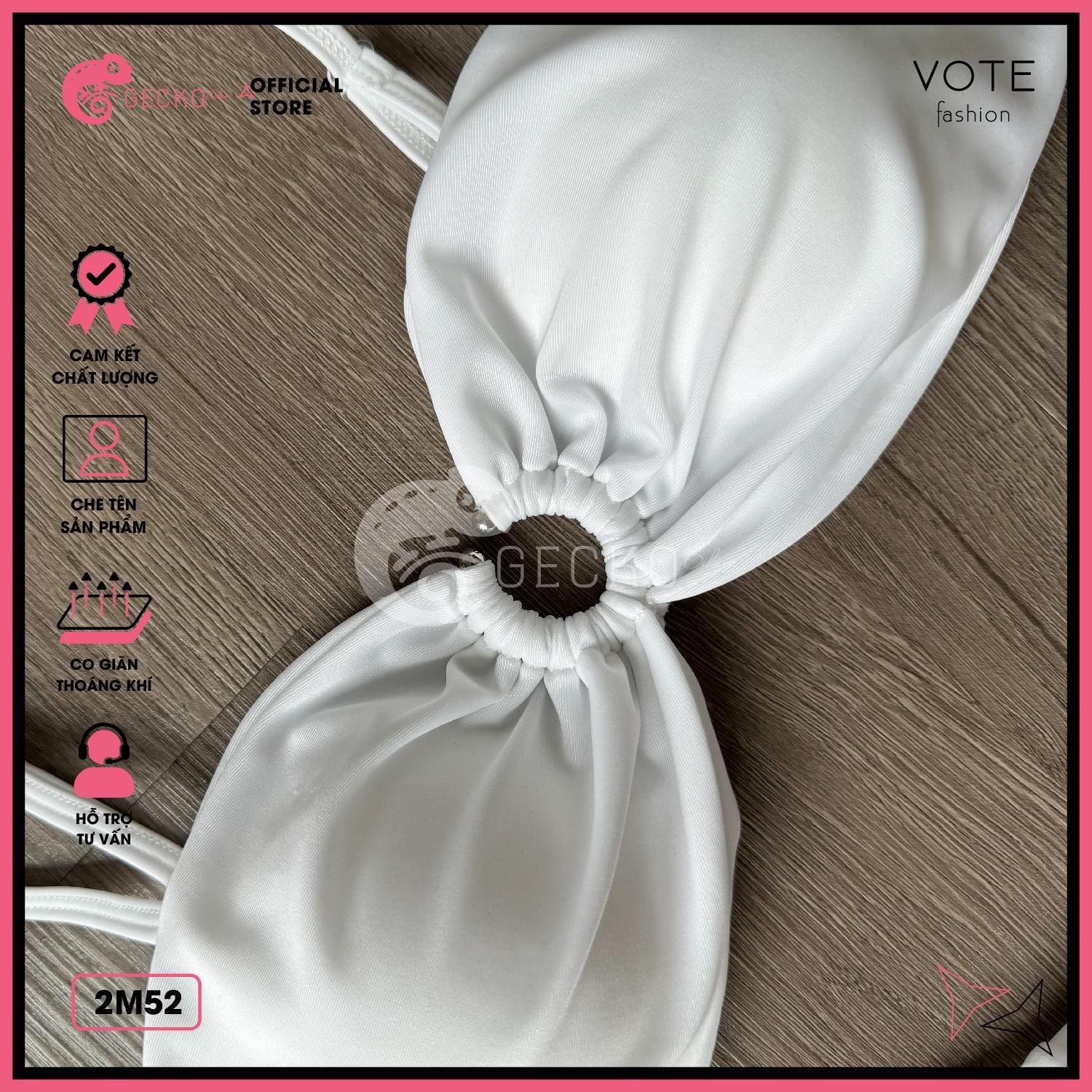  Bikini 2 Mảnh Áo Phối Khoen Trắng Đen Quần Lotkhe GECKO 2M52 