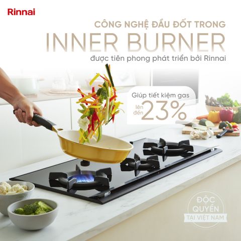 Bếp gas âm Rinnai 758mm 2 đầu đốt trong RVB-2Gi(B)