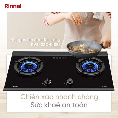 Bếp gas âm Rinnai 780mm 2 đầu đốt trong mặt kính RVB-2SCHi(SB)