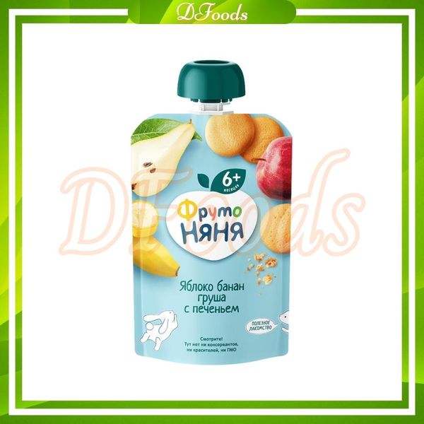 Trái Cây Nghiền Fruto Nga 90gr Vị Chuối, Táo, Bánh Quy