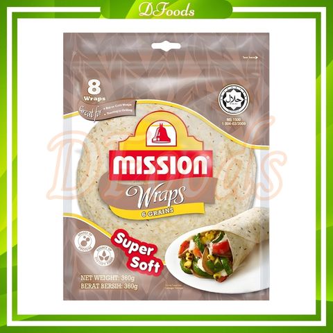 Vỏ bánh Roti 6 Loại Hạt Mission Wraps 6 Grains 360gr