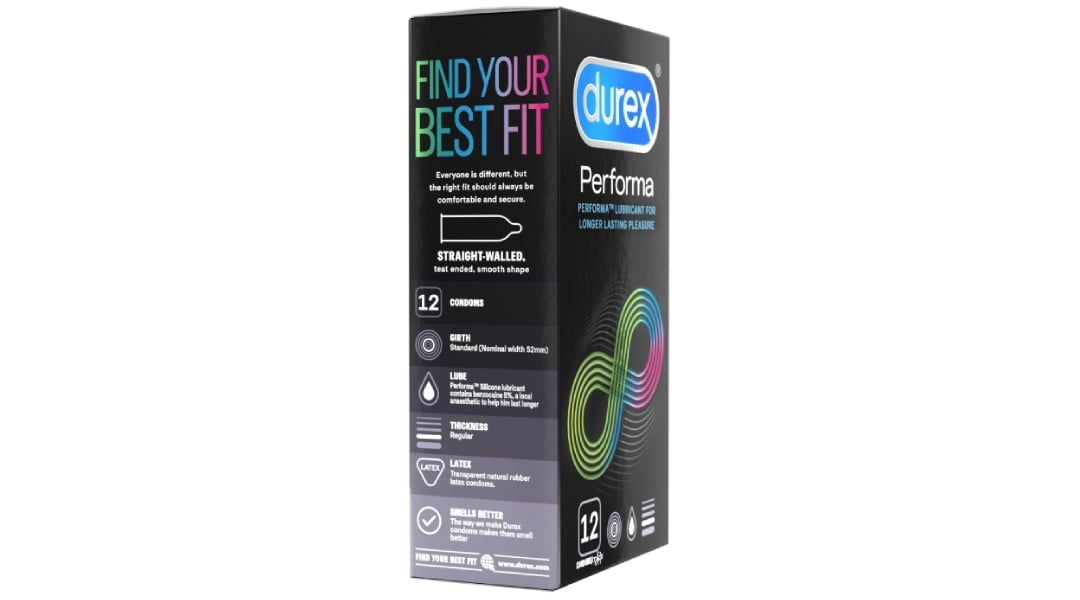  Bao cao su Durex Performa có gel bôi trơn, kéo thời điểm cực khoái trong lúc quan hệ (12 cái) 