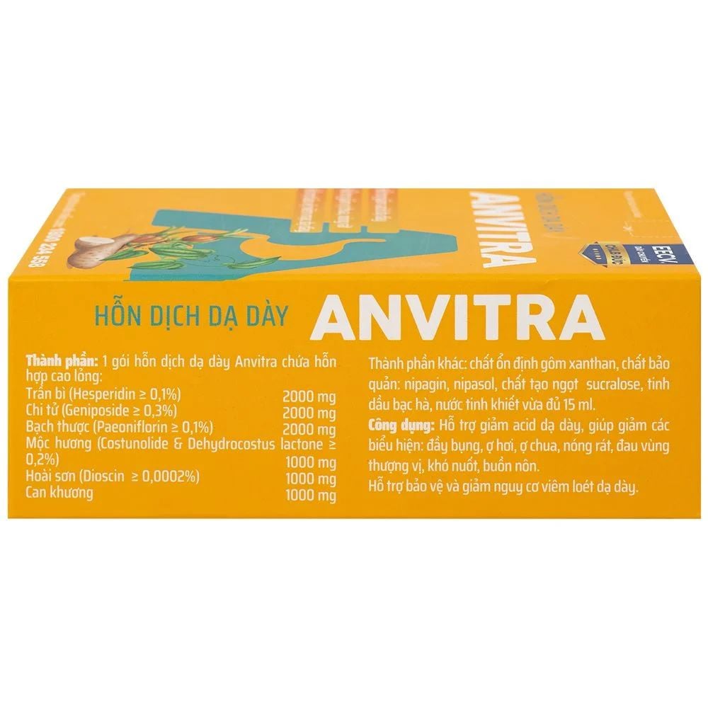  Hỗn dịch dạ dày Anvitra 15ml giảm acid dạ dày, ợ chua, nóng rát, bảo vệ niêm mạc dạ dày (15 gói) 