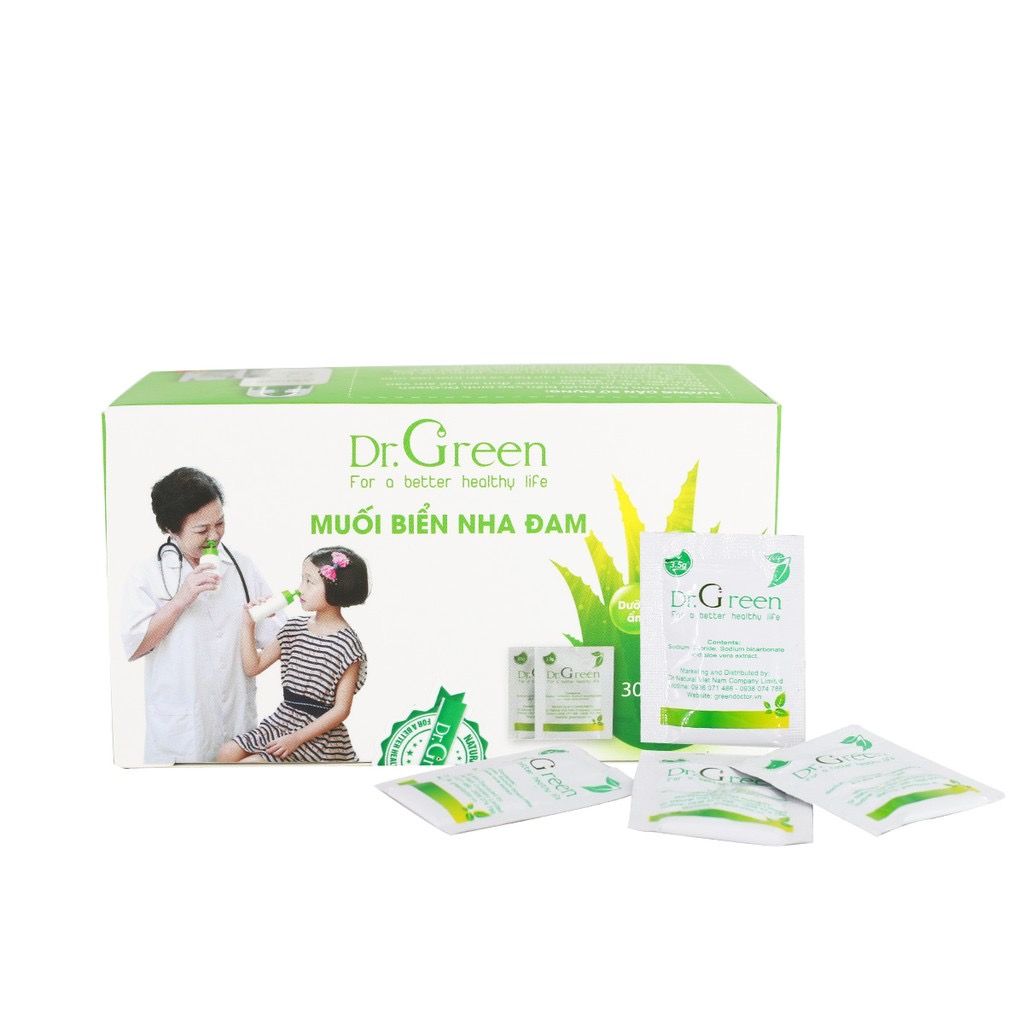  Muối biển nha đam Dr Green - Giúp làm sạch nhẹ nhàng, không gây kích ứng mũi Hộp 30 gói x 3,5g 