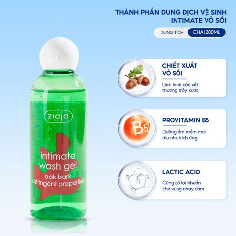  Dung dịch vệ sinh Intimate Chiết xuất ​​vỏ Sồi se khít, dưỡng ẩm dịu nhẹ (Chai 200ml) 