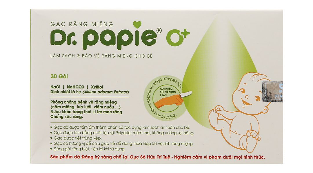  Gạc răng miệng Dr.Papie làm sạch và bảo vệ răng miệng cho bé (30 gói) 