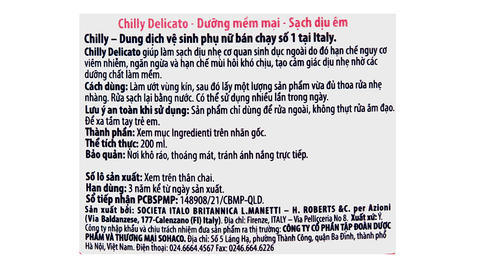  Dung dịch vệ sinh phụ nữ Chilly Delicato dưỡng mềm mại, sạch dịu êm chai 200ml 