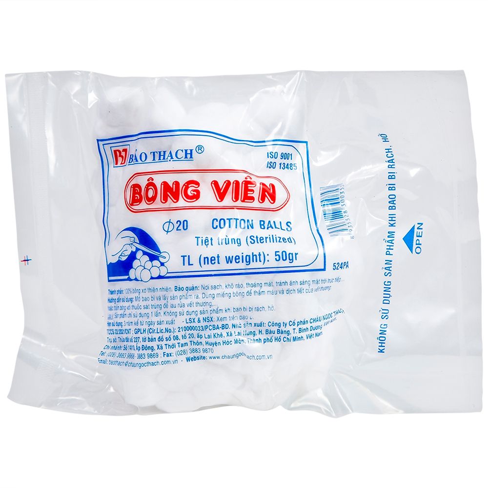  Bông gòn viên y tế thấm nước Bảo Thạch dùng để làm sạch vết thương, thấm máu và dịch tiết gói 50g 