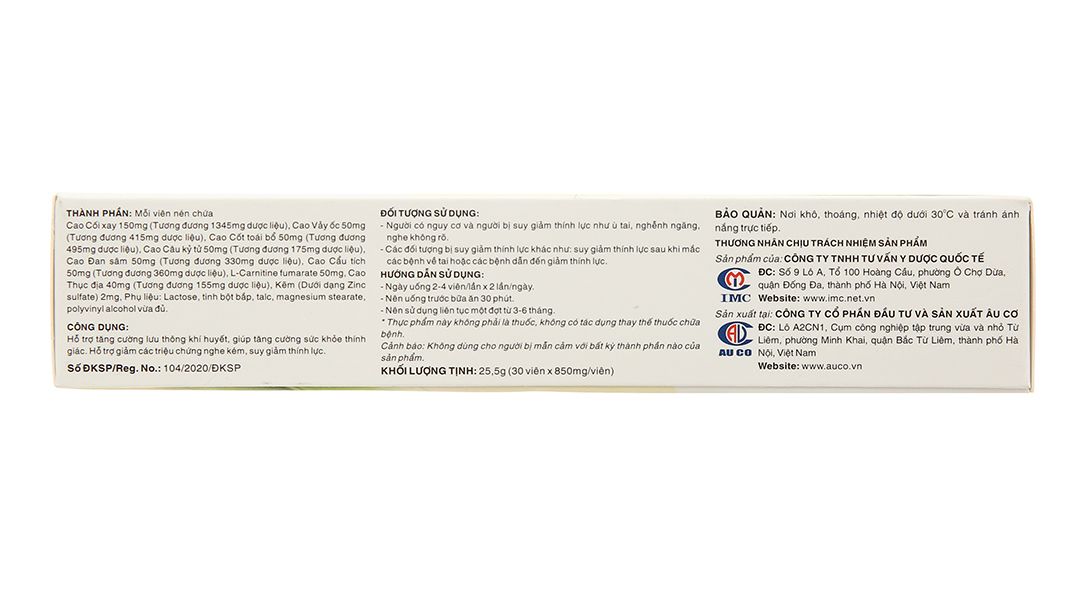  Viên uống Kim Thính Á Âu hỗ trợ tăng cường sức khỏe thính giác (3 vỉ x 10 viên) 