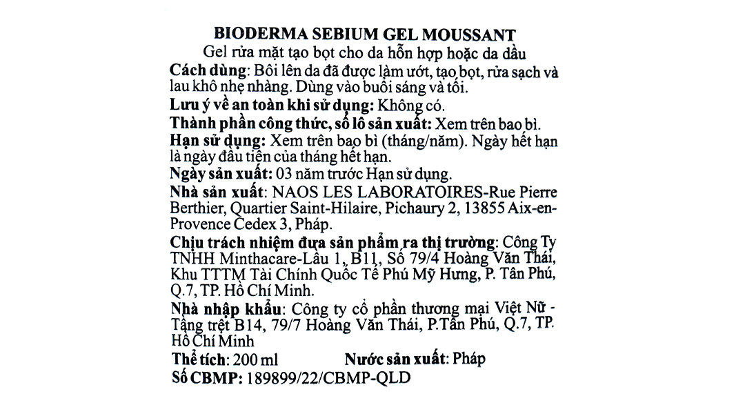  Gel Rửa Mặt Bioderma Dành Cho Da Dầu & Hỗn Hợp Sébium Gel Moussant 200ml 