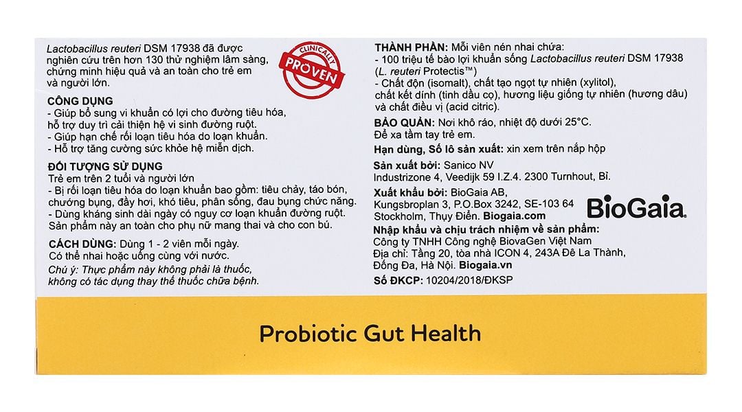  Men vi sinh BioGaia Protectis Tablets bổ sung lợi khuẩn cho đường tiêu hóa (10 viên) 