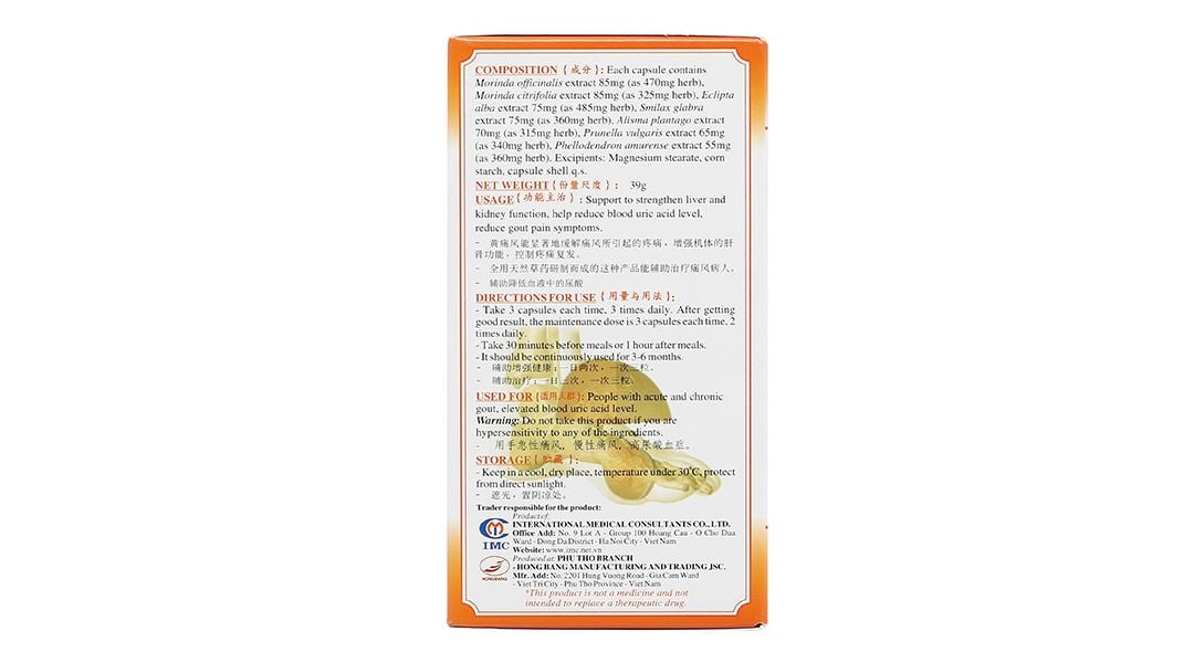  Viên uống Hoàng Thống Phong IMC hỗ trợ tăng cường chức năng gan thận (60 viên) 