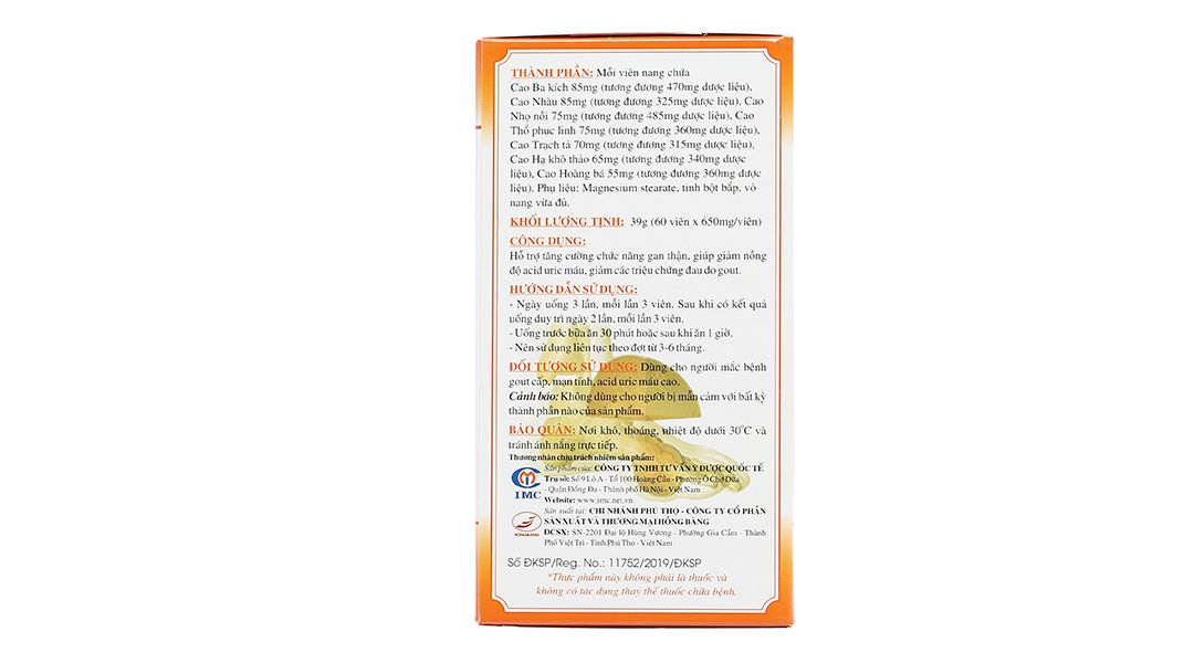  Viên uống Hoàng Thống Phong IMC hỗ trợ tăng cường chức năng gan thận (60 viên) 