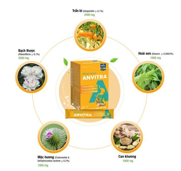  Hỗn dịch dạ dày Anvitra 15ml giảm acid dạ dày, ợ chua, nóng rát, bảo vệ niêm mạc dạ dày (15 gói) 