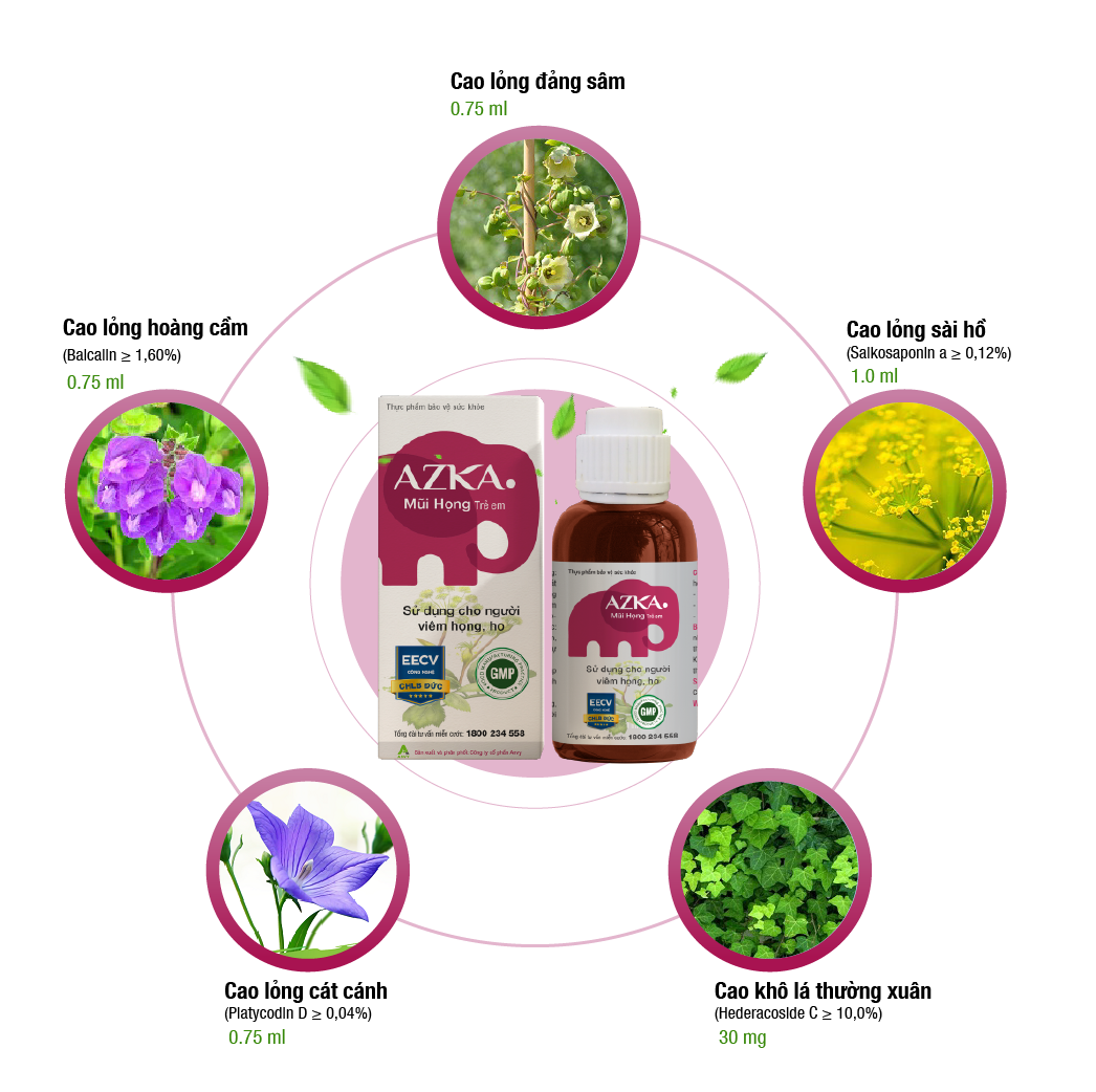  Thực phẩm bảo vệ sức khỏe Azka mũi họng trẻ em Chai 120ml 