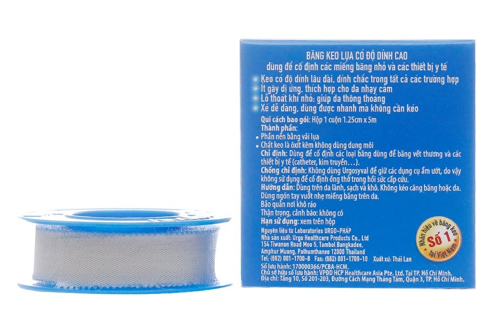  Băng keo lụa có độ dính cao Urgosyval Strong Adhessive băng vết thương trong phẫu thuật, cố định thiết bị y tế (1.25cm x 5m) 