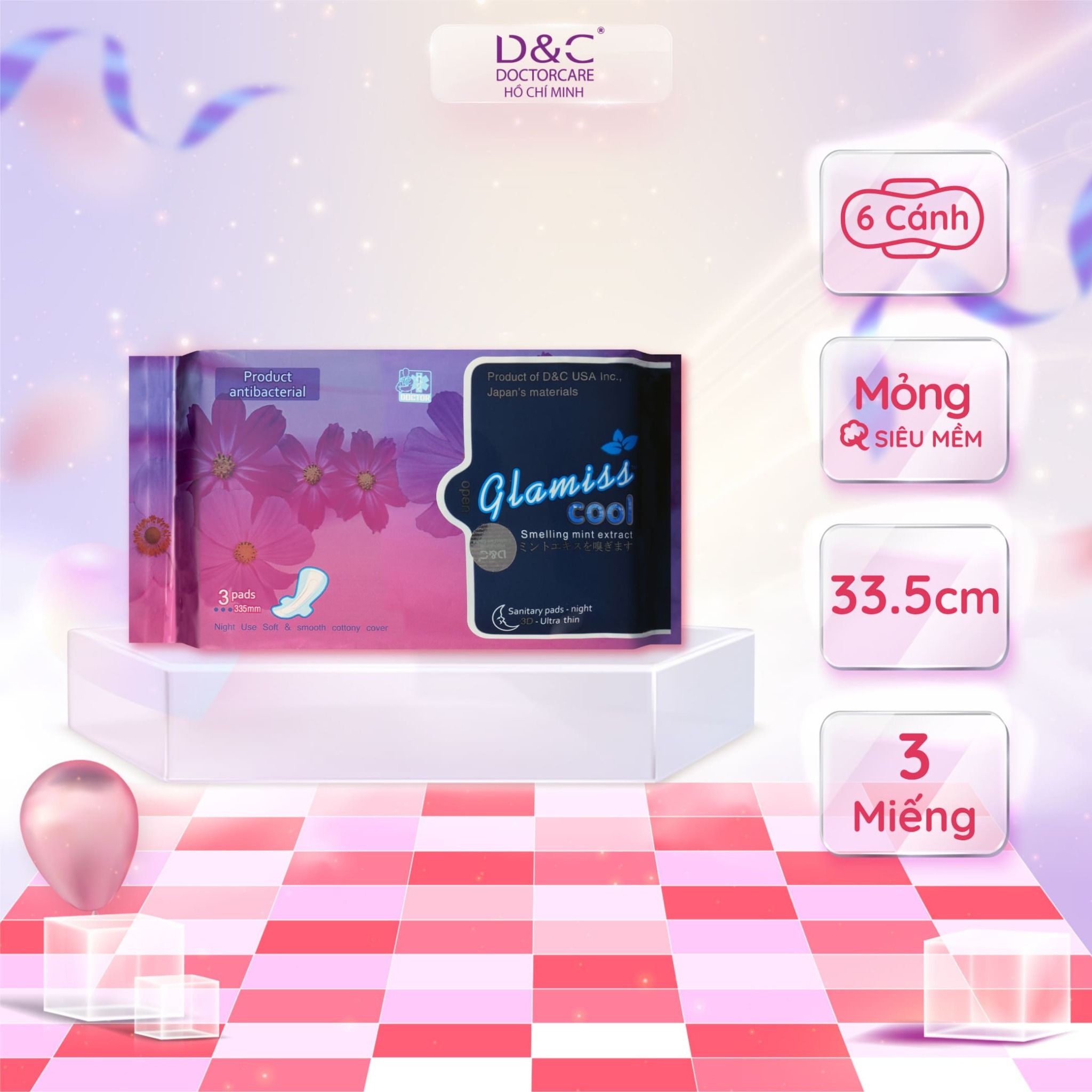  Băng Vệ Sinh Doctor Care Glamiss Cool 3 Miếng (Ban Đêm) 