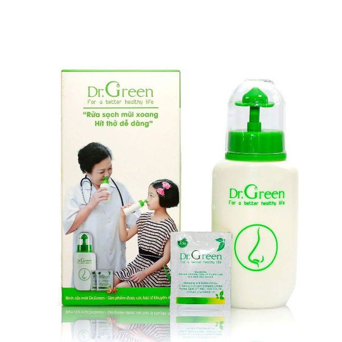  Bình rửa mũi Dr.Green tặng kèm 10g muối - Giúp thông mũi, giảm ngạt mũi, viêm xoang - Có van điều chỉnh cho cả bé và người lớn 