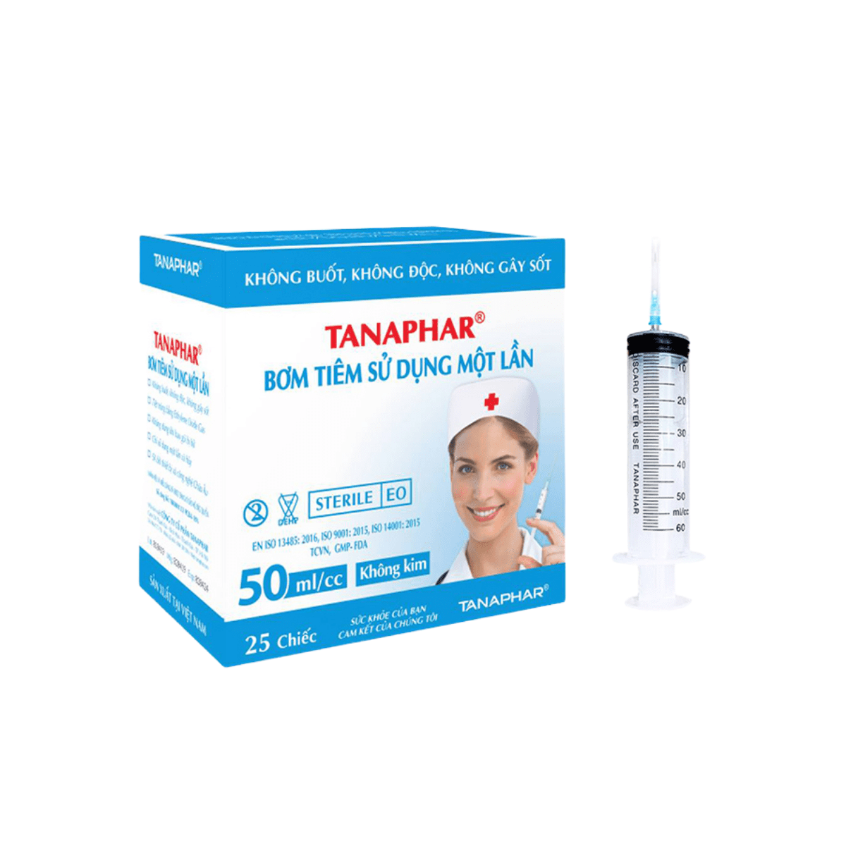  Bơm Tiêm sử dụng một lần Tanaphar 50ml/cc hộp 25 cái 