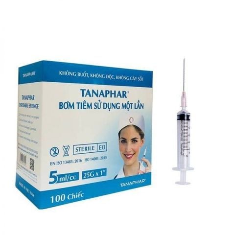  Bơm Tiêm sử dụng một lần Tanaphar 5ml/cc hộp 100 cái 