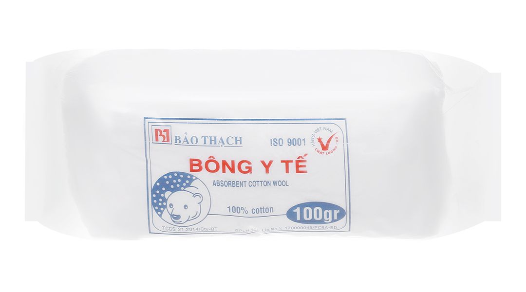  Bông y tế thấm nước Bảo Thạch dùng để làm sạch vết thương, thấm máu và dịch tiết 100g 