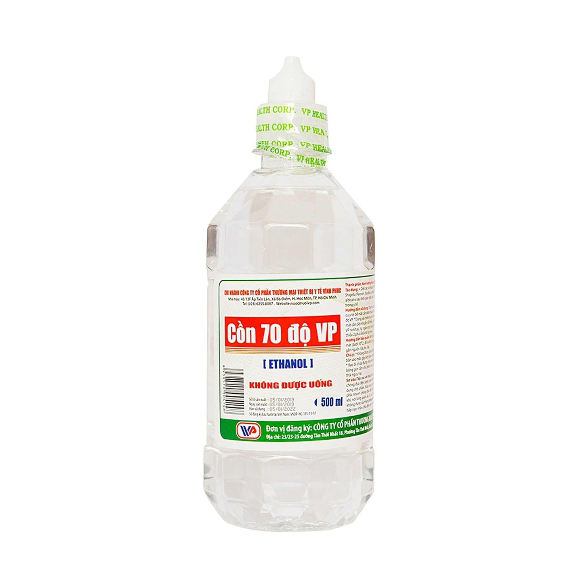  Cồn 70 độ Vĩnh Phúc diệt khuẩn dụng cụ y tế, bề mặt trong y tế (500ml) 