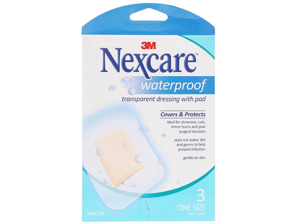  Miếng dán bảo vệ vết thương chống thấm nước Nexcare (8 x 10cm) hộp 3 miếng 