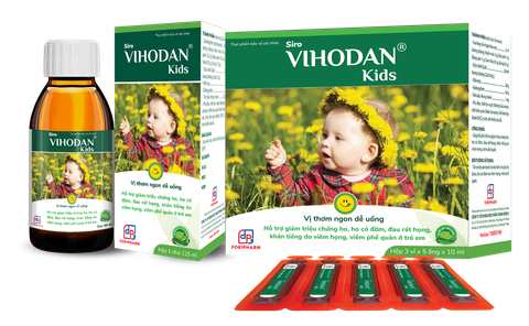  Siro Vihodan Kids, hỗ trợ làm giảm các triệu chứng ho, đau rát họng, giảm đờm 