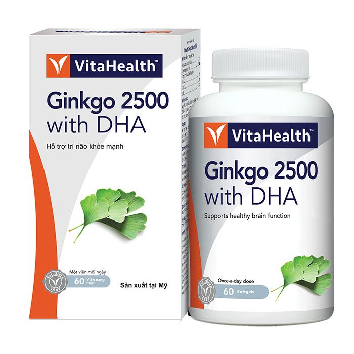  Viên uống Ginkgo 2500 With DHA VitaHealth hỗ trợ chức năng não bộ, tăng cường khả năng ghi nhớ (60 viên) 