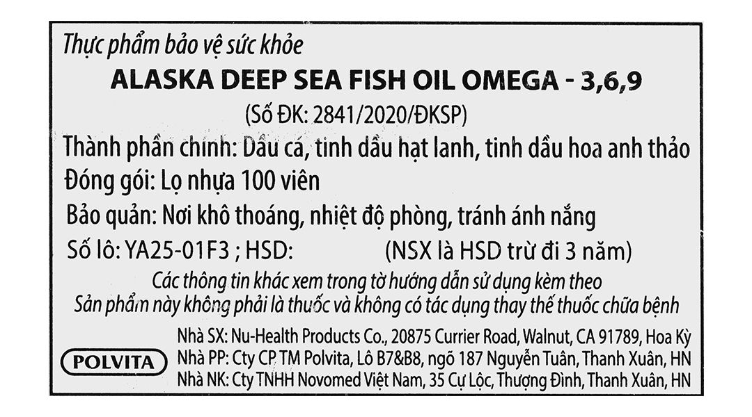  Alaska Deep Sea Fish Oil Omega - 3,6,9 ngừa xơ vữa động mạch chai 100 viên 