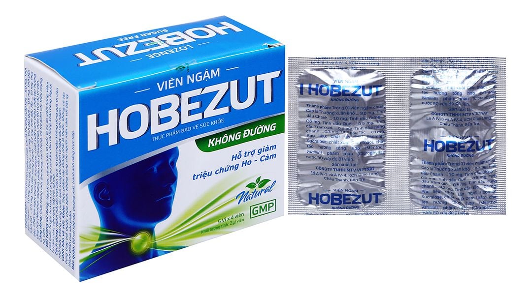  Viên ngậm Hobezut Vinacare không đường, giảm triệu chứng ho cảm (5 vỉ x 4 viên) 