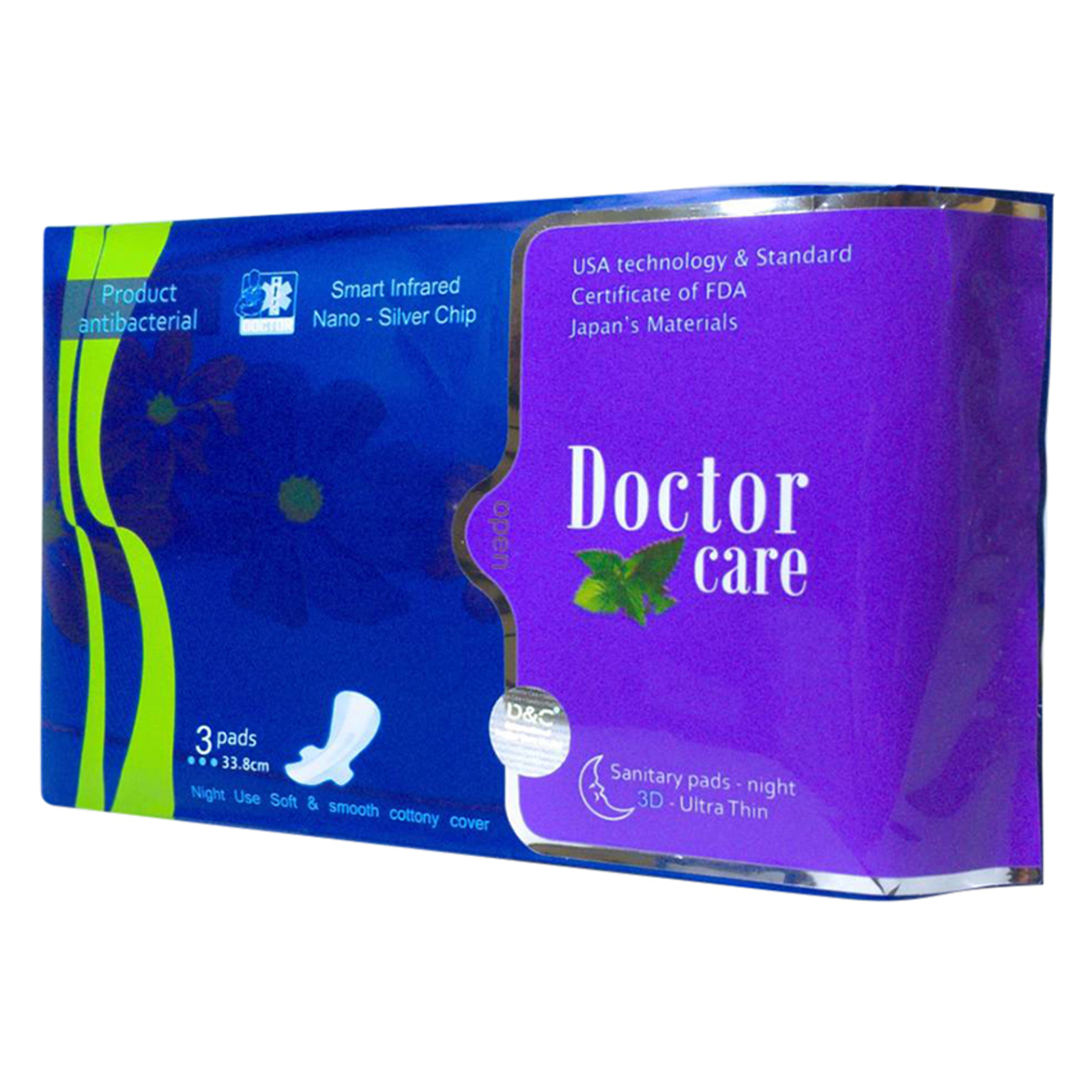  Băng vệ sinh ban đêm thảo dược có cánh Doctor Care 33.8cm (Gói 3 miếng) 