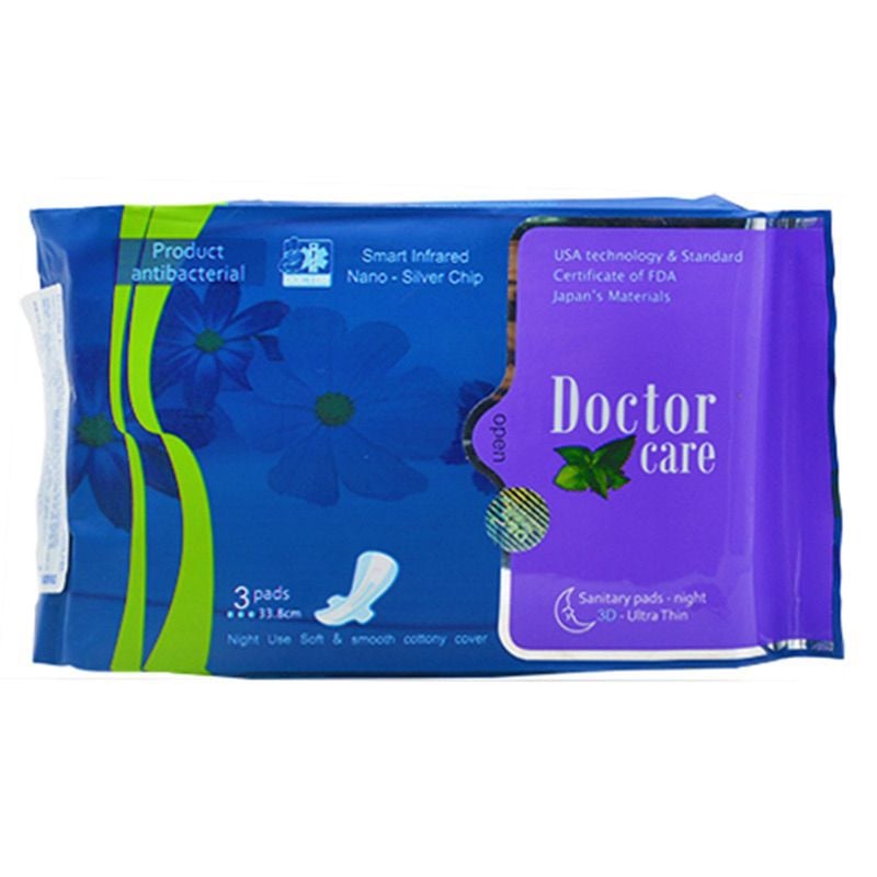  Băng vệ sinh ban đêm thảo dược có cánh Doctor Care 33.8cm (Gói 3 miếng) 