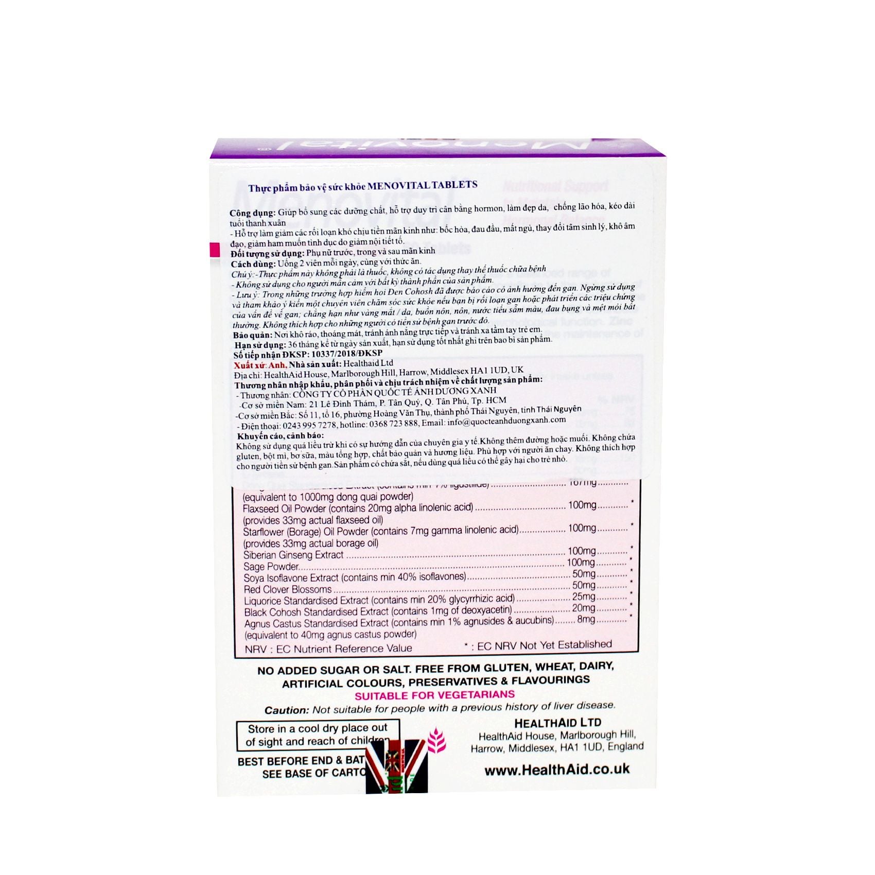  Menovital - HealthAid - Hộp 60 Viên - Cân bằng Nội Tiết Tố, Chống Lão Hóa, Làm Đẹp Da 